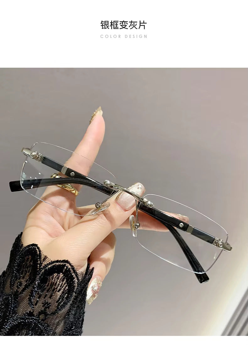 Metal Rimless Frames Photochromic, Anti Blue Light Blocking & UV400 Protection Glasses