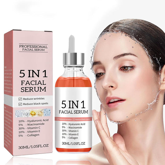 5 In 1 Anti-Aging Serum With Vitamin C, Vitamin E, Hyaluronic Acid, Collagen & Niacinamide For Facial Moisturizing, Firming Skin & Even Skin Tone