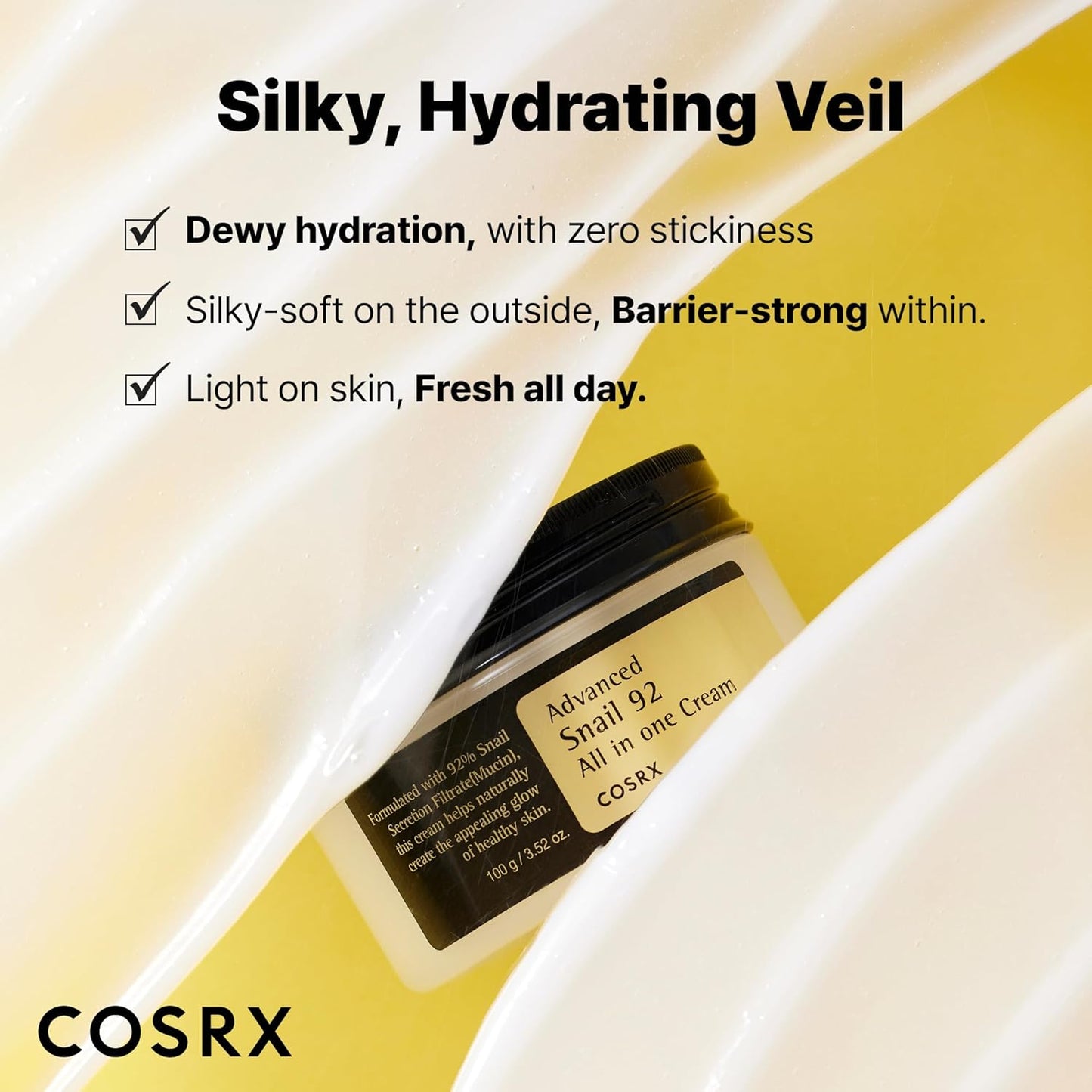 COSRX Snail Mucin 92% Face Moisturizer Cream -  Lightweight Moisturing Cream for Soft & Glowy Skin
