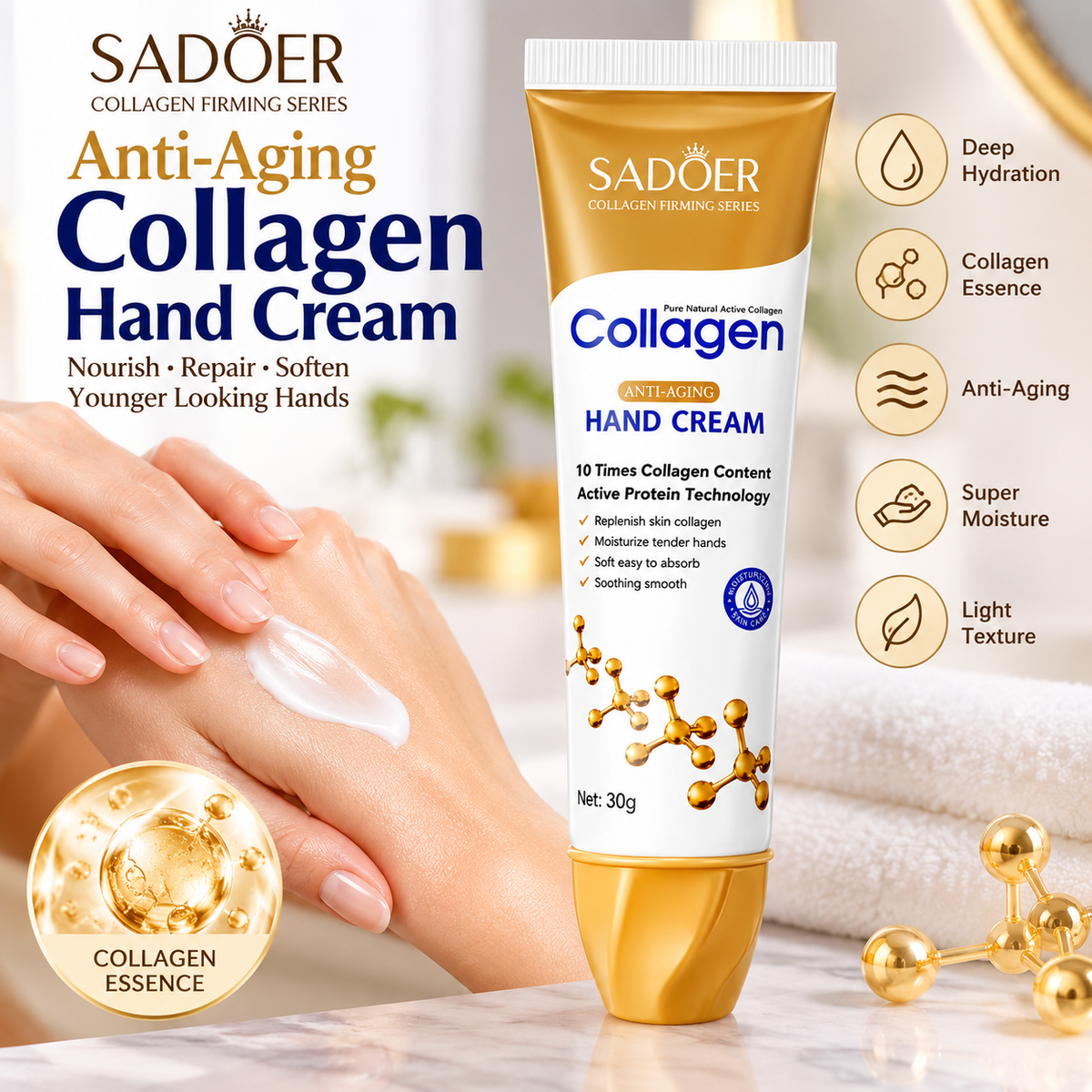 Sadoer Collagen Hands Cream – Deep Hydration for Soft, Smooth & Youthful-Looking Hands - 30g ( BUY 1 GET 1 FREE )