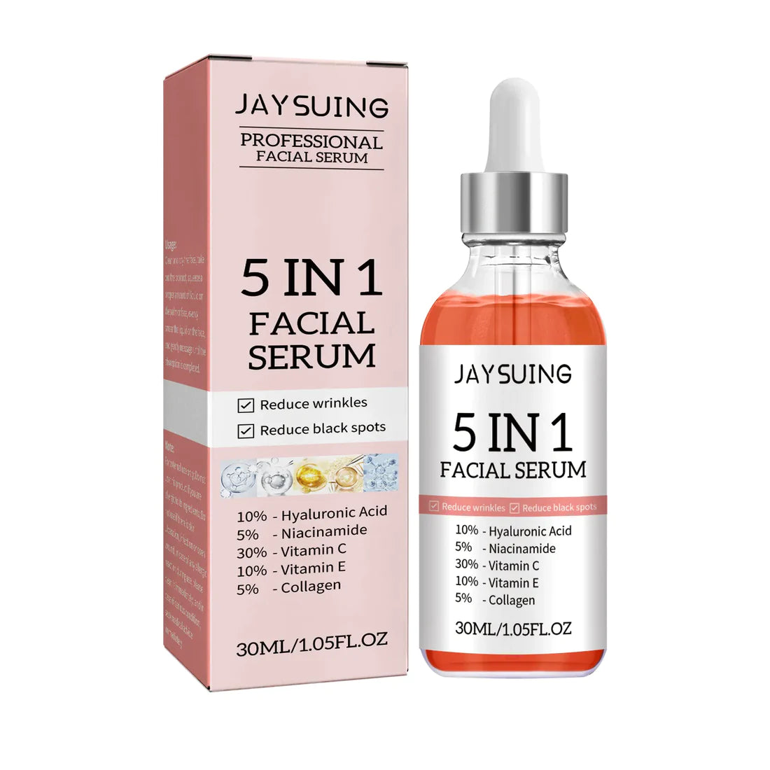 5 In 1 Anti-Aging Serum With Vitamin C, Vitamin E, Hyaluronic Acid, Collagen & Niacinamide For Facial Moisturizing, Firming Skin & Even Skin Tone