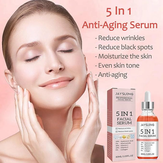 5 In 1 Anti-Aging Serum With Vitamin C, Vitamin E, Hyaluronic Acid, Collagen & Niacinamide For Facial Moisturizing, Firming Skin & Even Skin Tone