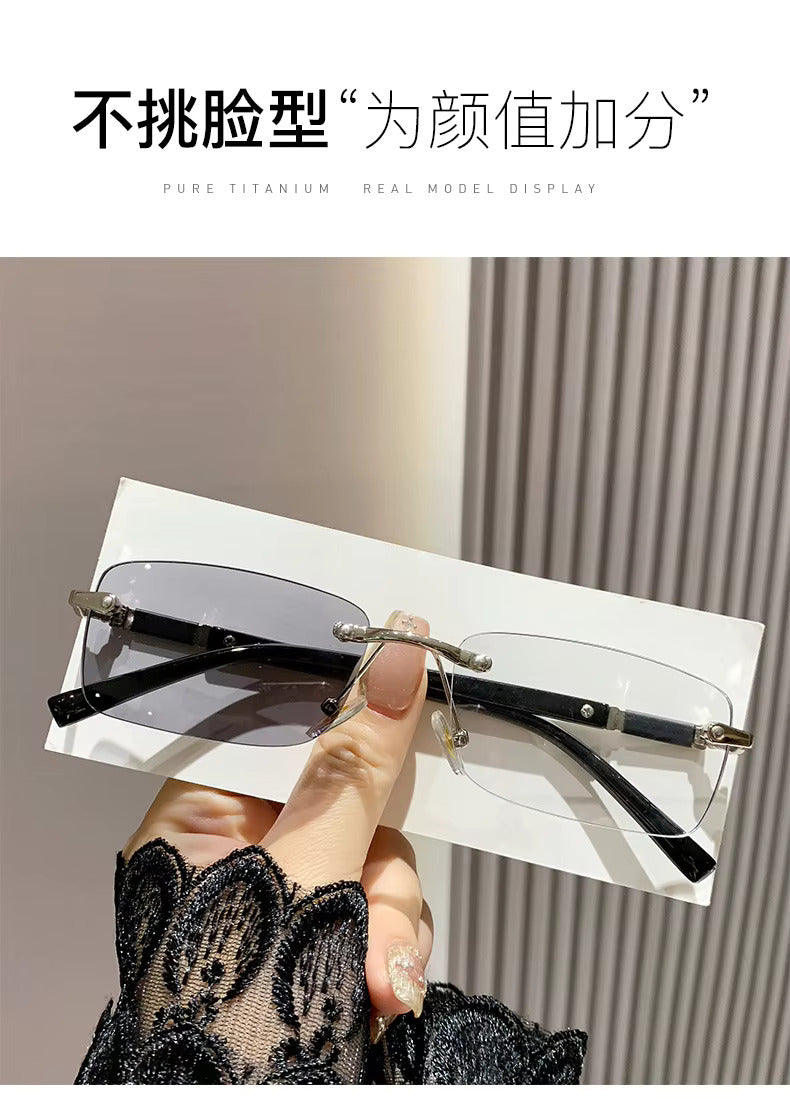 Metal Rimless Frames Photochromic, Anti Blue Light Blocking & UV400 Protection Glasses