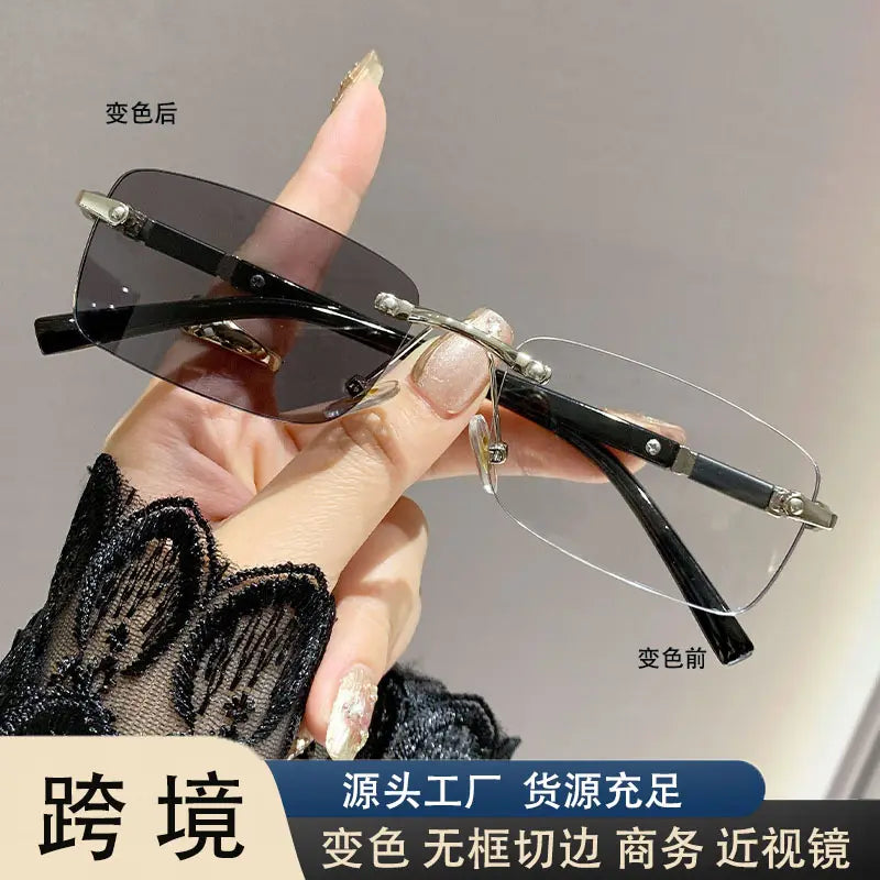 Metal Rimless Frames Photochromic, Anti Blue Light Blocking & UV400 Protection Glasses