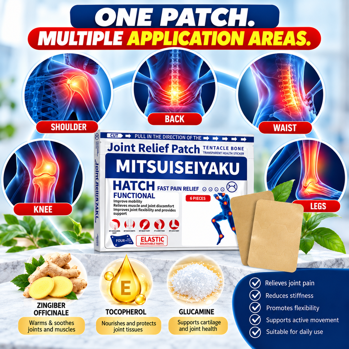 Herbal Joint Relief Patches – Pain Relief Patches for Back, Neck, Shoulder & Knee Discomfort, 6PCS/Box – ( BUY 1 BOX GET 1 FREE )