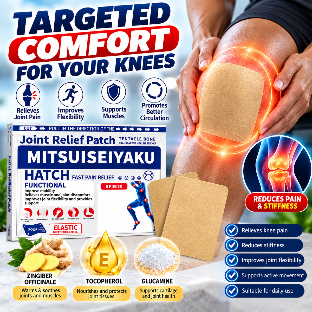 Herbal Joint Relief Patches – Pain Relief Patches for Back, Neck, Shoulder & Knee Discomfort, 6PCS/Box – ( BUY 1 BOX GET 1 FREE )