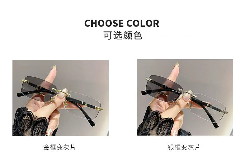Metal Rimless Frames Photochromic, Anti Blue Light Blocking & UV400 Protection Glasses