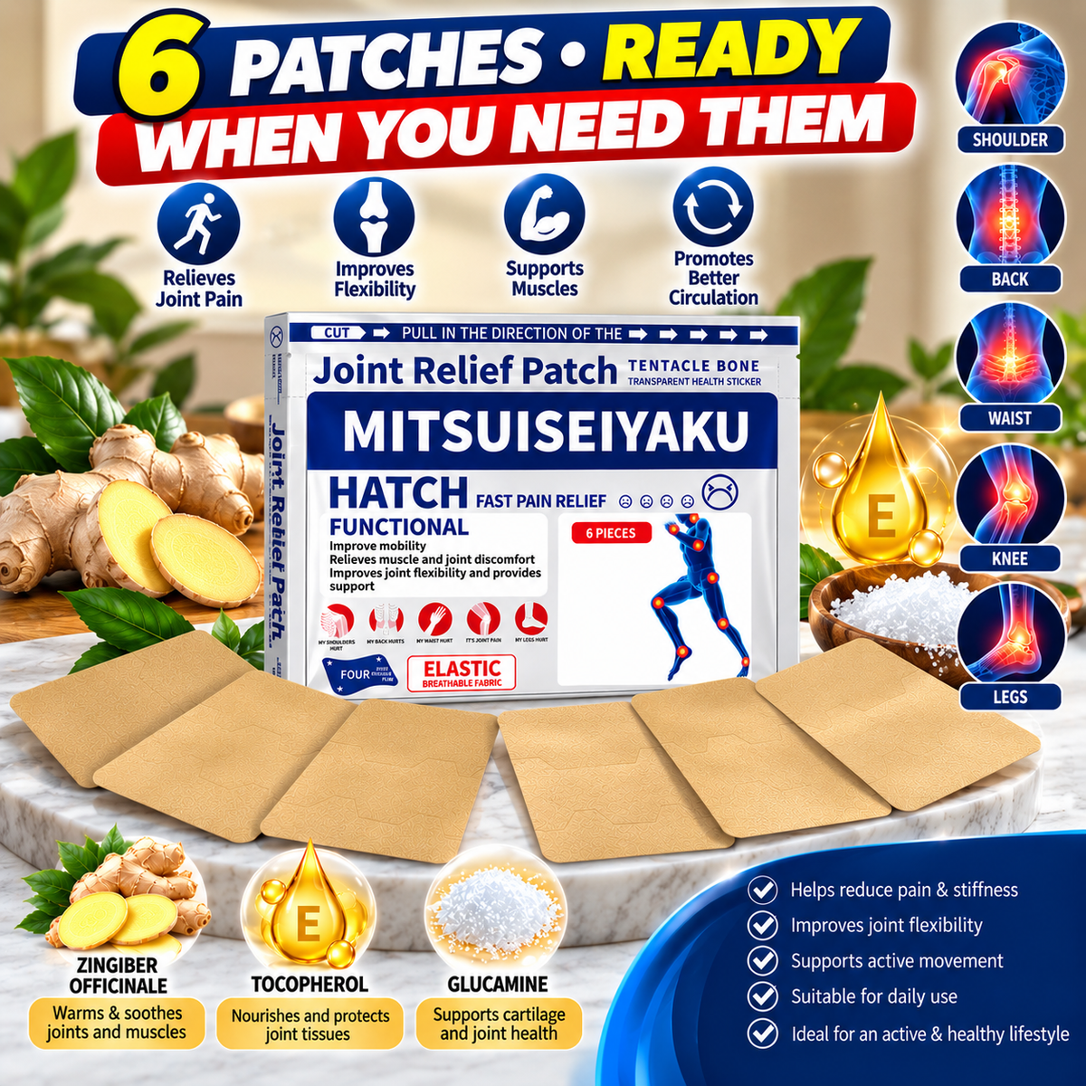 Herbal Joint Relief Patches – Pain Relief Patches for Back, Neck, Shoulder & Knee Discomfort, 6PCS/Box – ( BUY 1 BOX GET 1 FREE )