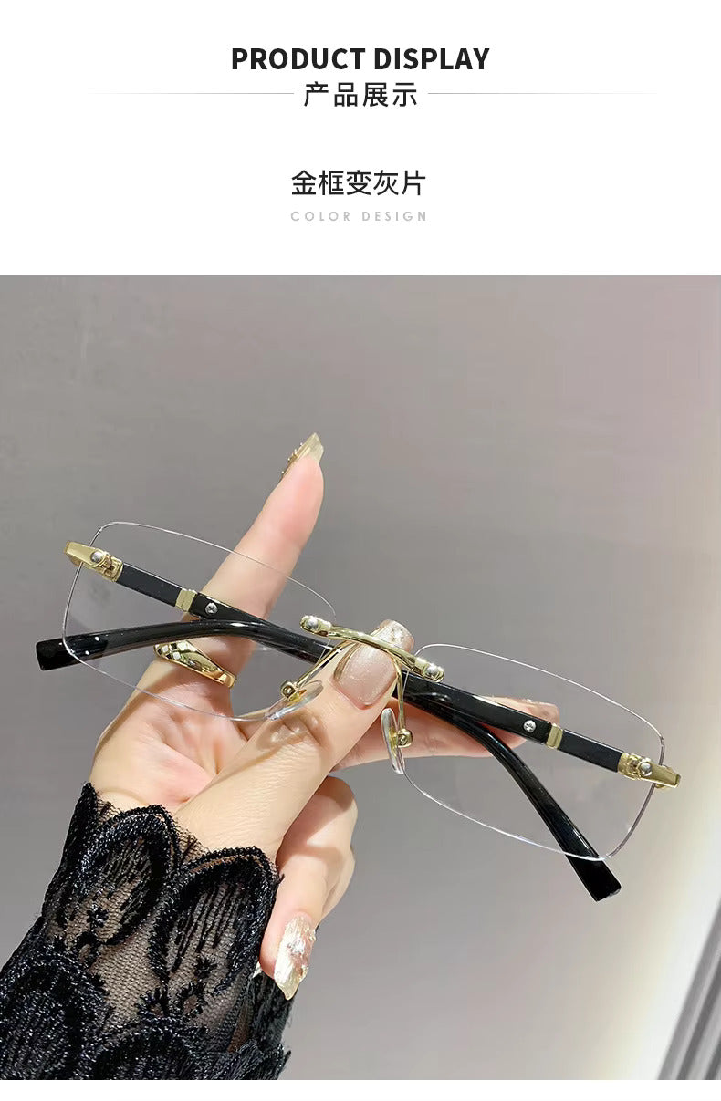 Metal Rimless Frames Photochromic, Anti Blue Light Blocking & UV400 Protection Glasses