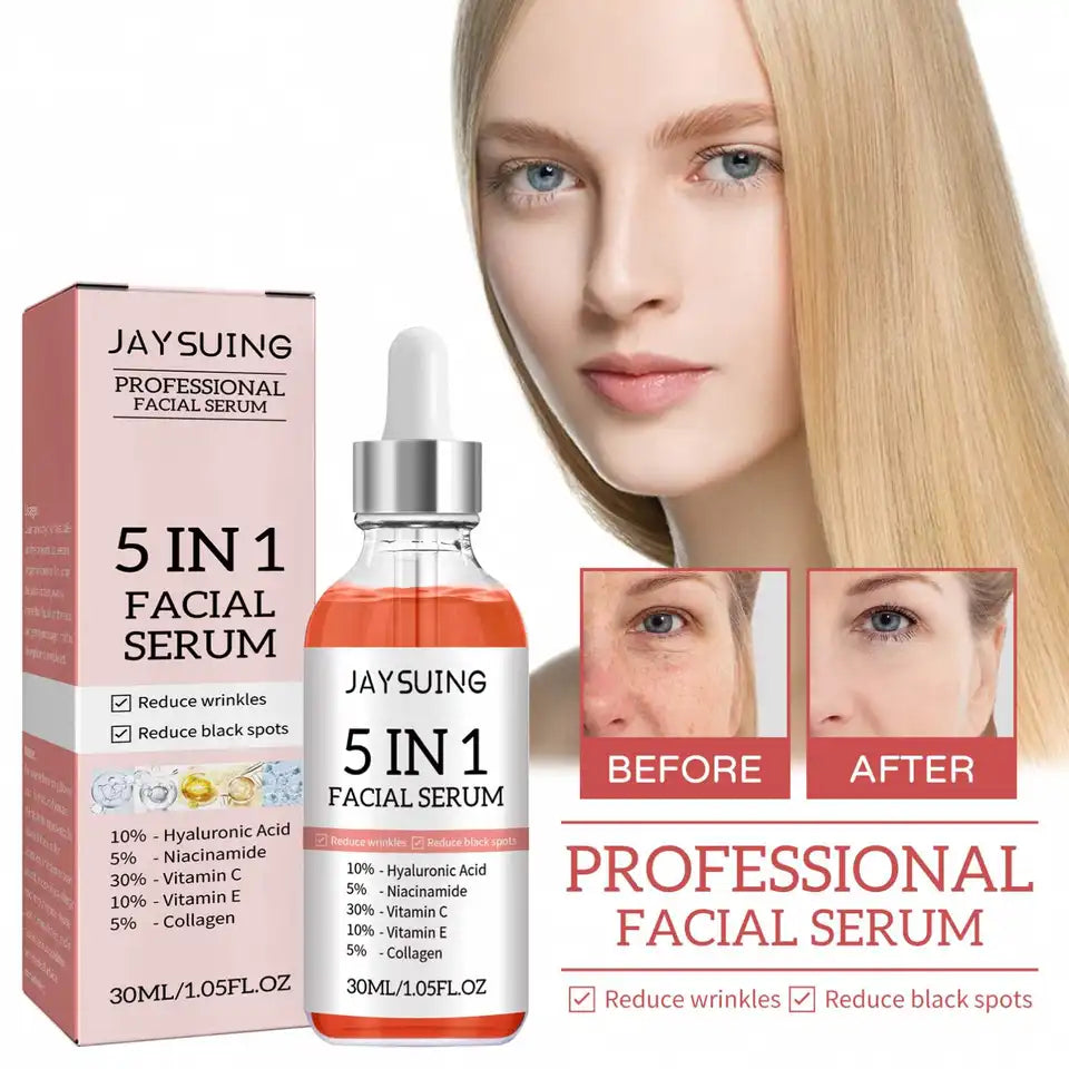 5 In 1 Anti-Aging Serum With Vitamin C, Vitamin E, Hyaluronic Acid, Collagen & Niacinamide For Facial Moisturizing, Firming Skin & Even Skin Tone