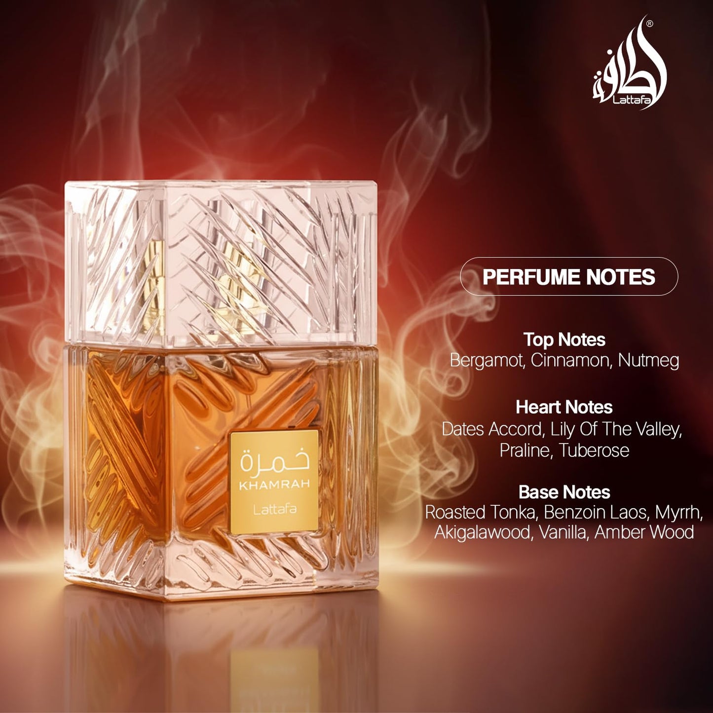 Lattafa Khamrah Perfume - Vanilla, Warm Spicy, Amber, Cinnamon - Eau de Parfum Long-Lasting Fragrance for Unisex - 100 ml
