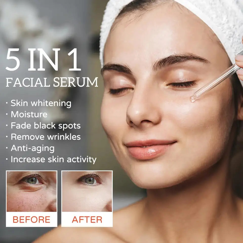 5 In 1 Anti-Aging Serum With Vitamin C, Vitamin E, Hyaluronic Acid, Collagen & Niacinamide For Facial Moisturizing, Firming Skin & Even Skin Tone